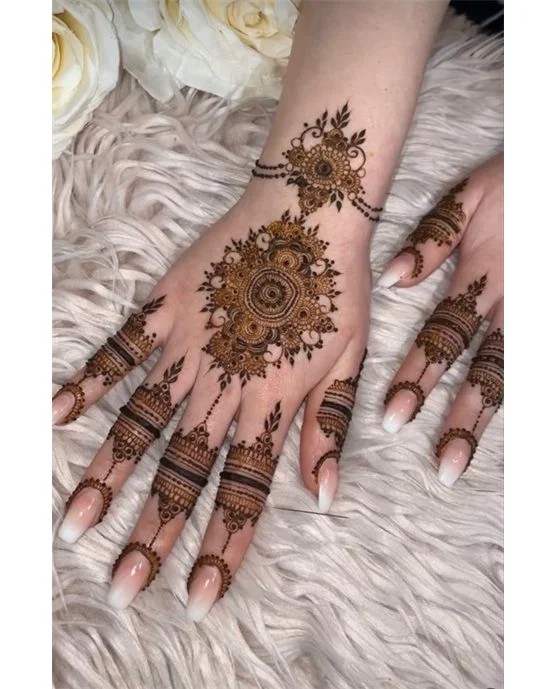 Neat Cuff Flow Blending Into Back Hand Mehndi Design